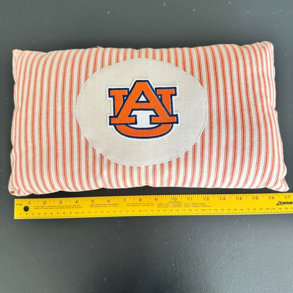 Auburn Orange/White Ticking Stripe Handmade Throw Pillow 10"x16" - Picture 6 of 6
